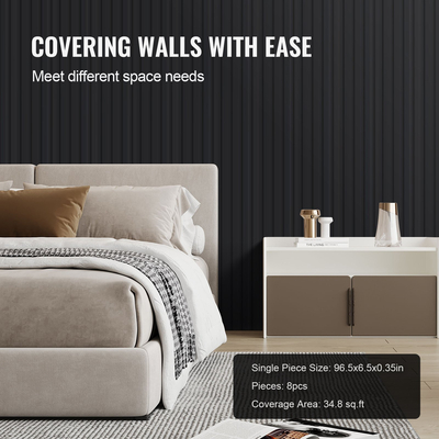 Ακουστικά πάνελ VEVOR Wood Slat 8 ΤΕΜ 96 x 6 ιντσών για μοντέρνο τοίχο μαύρο ματ