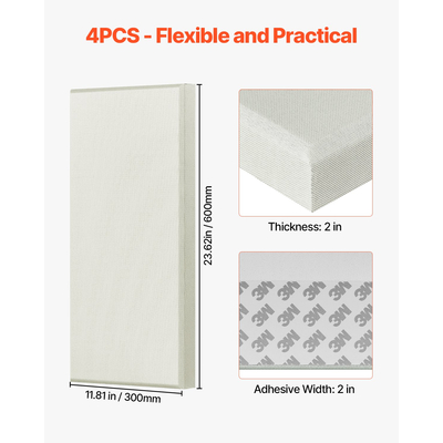 VEVOR 4 τεμάχια ακουστικά πάνελ τοίχου πάχους 2 ίντσας 23,6 x 11,8 ίντσες αυτοκόλλητα μπεζ