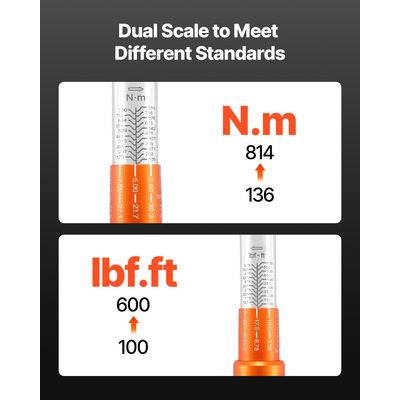 Δυναμόκλειδο VEVOR Click 3/4 ιντσών με κίνηση 100-600 lbf-ft/136-814N.m διπλής κατεύθυνσης