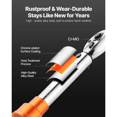 Σετ κλειδιών ροπής VEVOR Click 1/4 ίντσας με κίνηση 20-240 lbf-in/2.3-27.1Nm πορτοκαλί