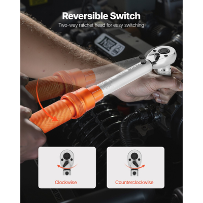 Σετ κλειδιών ροπής VEVOR Click 1/4 ίντσας με κίνηση 20-240 lbf-in/2.3-27.1Nm πορτοκαλί