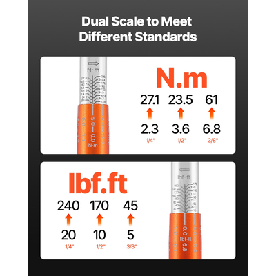Σετ 3 κλειδιών ροπής VEVOR Click με κίνηση 1/4 3/8 1/2 ίντσας, διπλής κατεύθυνσης