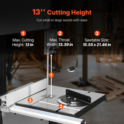 Πριονοκορδέλα VEVOR 13,39 ιντσών για ξυλουργική, πριονοκορδέλα πάγκου 440-846 σ.α.λ. 1100W 1-1/2HP
