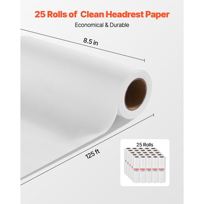 Ρολά χαρτιού VEVOR για προσκέφαλα 25 τεμάχια 8,5"x125ft χαρτί κρεπ ιατρικής εξέτασης μιας χρήσης