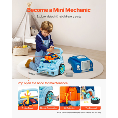 VEVOR Παιδικό Σετ Επισκευής Αυτοκινήτου με Μηχανικό και Αφαιρούμενα Μέρη, Μπλε