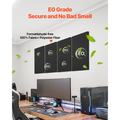 VEVOR 4 τεμάχια ακουστικά πάνελ τοίχου πάχους 2 ίντσας 23,6 x 11,8 ίντσες αυτοκόλλητα μαύρα