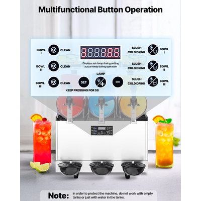 VEVOR Εμπορική Μηχανή Γλυκού 15Lx3 Δεξαμενή Margarita Smoothie Παγωμένης Ποτής