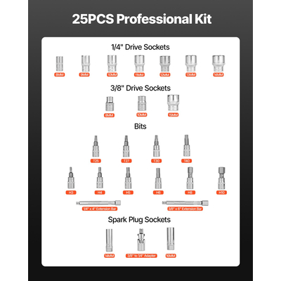 Σετ κλειδιών ροπής VEVOR Click 3/8 ιντσών με κίνηση 5-60 Nm / 3.7-44.3 lbf.ft 72 δοντιών
