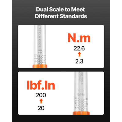 Σετ κλειδιών ροπής VEVOR Click 1/4 ίντσας με κίνηση 20-200 lbf-in /2.3-22.6Nm πορτοκαλί