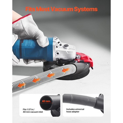 Κάλυμμα σκόνης γωνιακού τροχού VEVOR 4-5 ιντσών με 6 ροδέλες σύσφιξης για σύνδεση με ηλεκτρική σκούπα