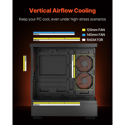 Θήκη VEVOR για PC μεσαίου πύργου ATX για παιχνίδια, θήκη υπολογιστή με 6 ανεμιστήρες PWM ARGB 120 mm