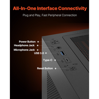 Θήκη VEVOR για PC μεσαίου πύργου ATX για παιχνίδια, θήκη υπολογιστή με 6 ανεμιστήρες PWM ARGB 120 mm