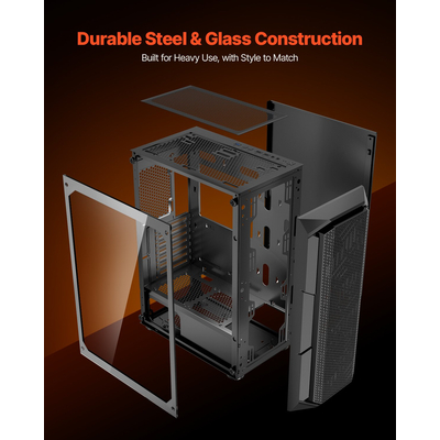 Θήκη VEVOR για gaming PC μεσαίου πύργου ATX, κουτί με 4 ανεμιστήρες ARGB 120 mm