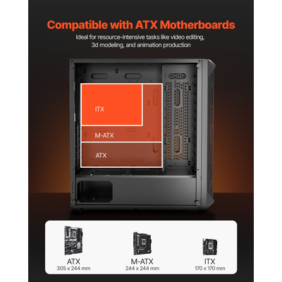 Θήκη VEVOR για PC Gaming, Θήκη για Υπολογιστή Mid-Tower, 4 x 120 mm Ανεμιστήρες για ATX/M-ATX/ITX