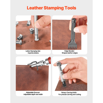 Κιτ εργαλείων εργασίας δέρματος VEVOR 61 τεμαχίων, εργαλεία χάραξης, διάτρησης, σφράγισης και ραψίματος