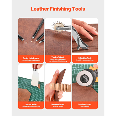 Κιτ εργαλείων εργασίας δέρματος VEVOR 61 τεμαχίων, εργαλεία χάραξης, διάτρησης, σφράγισης και ραψίματος