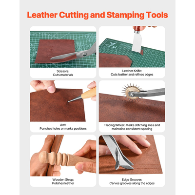 Κιτ εργαλείων εργασίας δέρματος VEVOR 72 τεμαχίων, εργαλεία χάραξης, διάτρησης, σφράγισης και ραψίματος