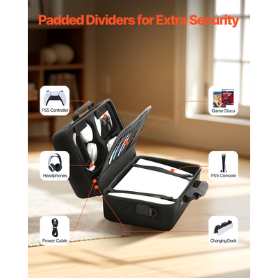 Θήκη μεταφοράς VEVOR PS5, τσάντα ταξιδιού για Playstation 5, αντικραδασμική μαλακή επένδυση EVA