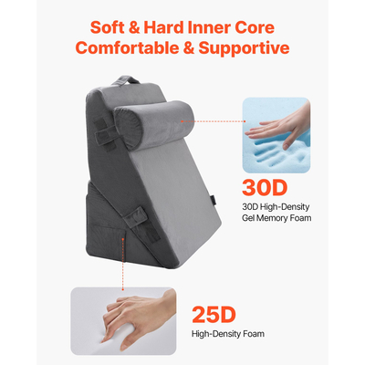 VEVOR Ορθοπεδικό Μαξιλάρι Σφηνοειδούς Κρεβάτιου 3 Τεμαχίων Ρυθμιζόμενο για Πίσω Πόδι, Αυχένα, Γαστροοισοφαγική Παλινδρόμηση, Ύπνο