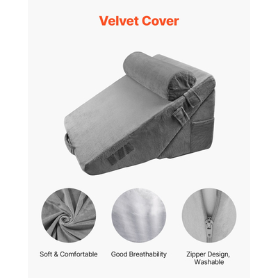 VEVOR Ορθοπεδικό Μαξιλάρι Σφηνοειδούς Κρεβάτιου 3 Τεμαχίων Ρυθμιζόμενο για Πίσω Πόδι, Αυχένα, Γαστροοισοφαγική Παλινδρόμηση, Ύπνο