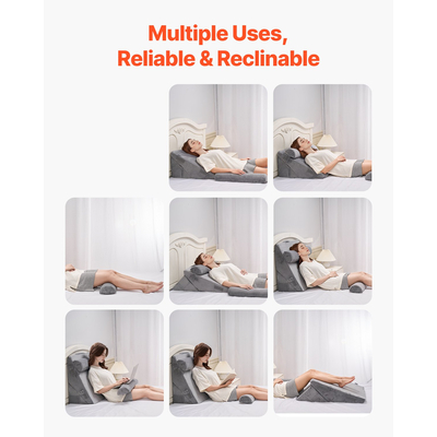 VEVOR Ορθοπεδικό Μαξιλάρι Σφηνοειδούς Κρεβάτιου 4 Τεμαχίων Ρυθμιζόμενο για Ύπνο με Πίσω Πόδι και Αυχένα, ΓΟΠΝ
