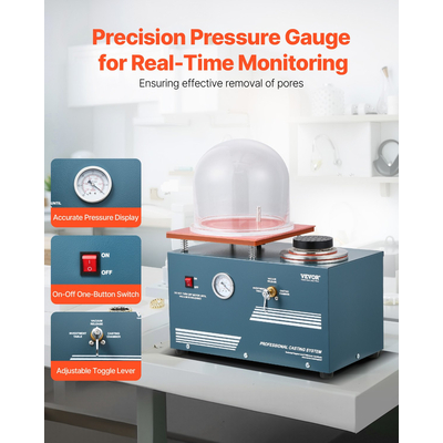Μηχανή χύτευσης κενού VEVOR 290W Ισχύς 3CFM με αντλία και καμπάνα για κοσμήματα