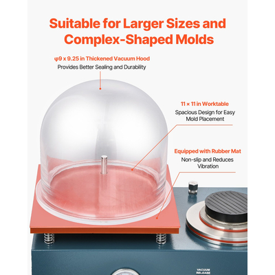 Μηχανή χύτευσης κενού VEVOR 290W Ισχύς 3CFM με αντλία και καμπάνα για κοσμήματα