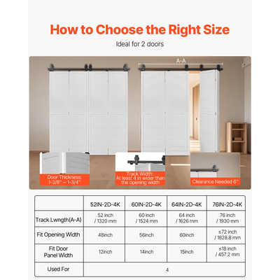 Κιτ ράγας συρόμενης πόρτας αχυρώνα VEVOR 52" για τέσσερις πόρτες 12