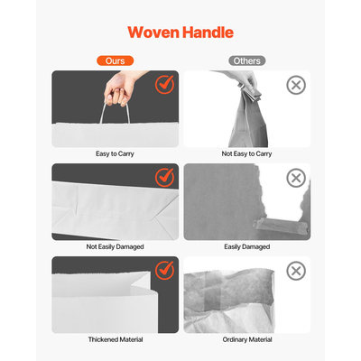 VEVOR Χάρτινες Σακούλες Kraft με Χερούλια 50 Τεμάχια 16x6x12 σε Τσάντα για Ψώνια σε Λευκό Χρώμα