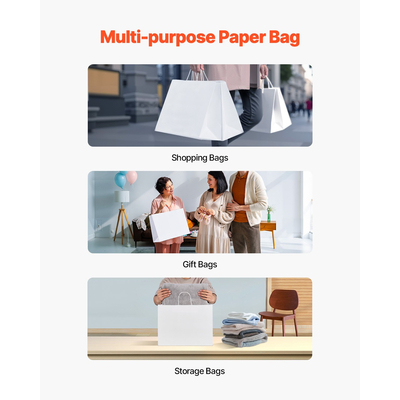 VEVOR Χάρτινες Σακούλες Kraft με Χερούλια 50 Τεμάχια 16x6x12 σε Τσάντα για Ψώνια σε Λευκό Χρώμα