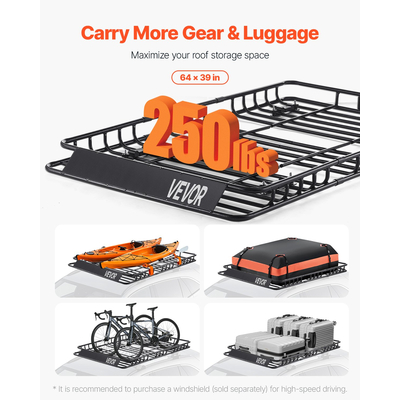 Καλάθι Αποσκευών VEVOR για Σχάρα Οροφής 64 x 39 x 4,1 ίντσες για Τσάντα Αποσκευών Αυτοκινήτου