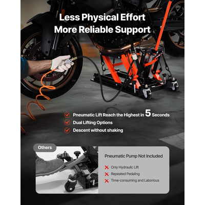 Βάση ανύψωσης μοτοσικλέτας VEVOR 1500lbs με υδραυλικό και πνευματικό ανυψωτικό, 2 ροδάκια