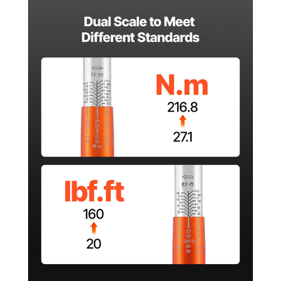 Ρυθμιζόμενο κλειδί ροπής VEVOR με κίνηση 1/2 ίντσας 20-160 lbf-ft/27,1-216,8 Nm