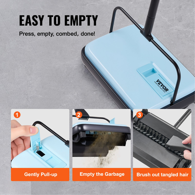 VEVOR Χειροκίνητη σκούπα χαλιών με πλάτος 170mm, διαδρομές σκουπίσματος, μπλε