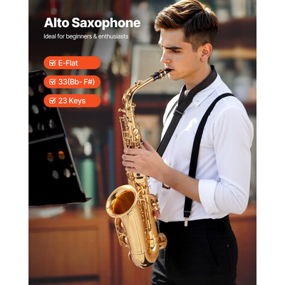 VEVOR Χρυσό Ορειχάλκινο Άλτο Σαξόφωνο Eb E Ίσιο Σαξόφωνο Κιτ Αρχάριων με Θήκη Επιστόμιο