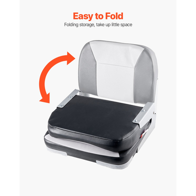 VEVOR Κάθισμα Σκάφους με Χαμηλή Πλάτη, Αναδιπλούμενο Μαξιλάρι Σφουγγάρι για Κάθισμα Σκάφους, Μαύρο & Γκρι