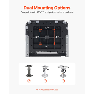 VEVOR Κάθισμα Σκάφους με Χαμηλή Πλάτη, Αναδιπλούμενο Μαξιλάρι Σφουγγάρι για Κάθισμα Σκάφους, Μαύρο & Γκρι