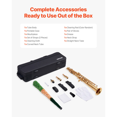 VEVOR Σαξόφωνο Σοπράνο Σι με Θήκη και Ευθύγραμμο Επιστόμιο