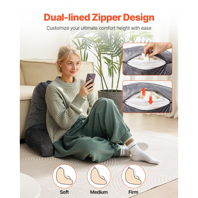 Μαξιλάρι ανάγνωσης VEVOR Μεγάλο μαξιλάρι κρεβατιού με τριμμένο αφρό μνήμης, πλενόμενο