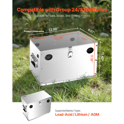 Κουτί μπαταριών VEVOR Group 24/31 από ανοξείδωτο χάλυβα για αυτοκίνητα και κινητήρες συρτής