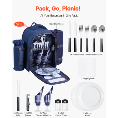 Τσάντα πλάτης VEVOR για πικνίκ παραλίας για 2 άτομα με ψυγείο, μπλε σκούρο