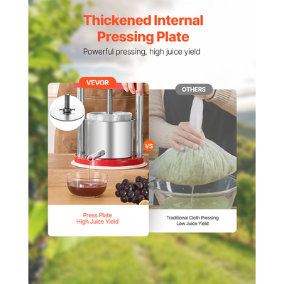 Πιεστήριο κρασιού VEVOR με χειροκίνητη πρέσα για οινοποίηση, από ανοξείδωτο ατσάλι 0,44 γαλόνια/1,65 λίτρα