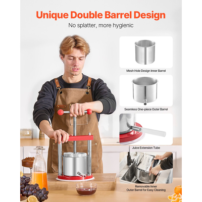 Πιεστήριο κρασιού VEVOR με χειροκίνητη πρέσα για οινοποίηση, από ανοξείδωτο ατσάλι 0,44 γαλόνια/1,65 λίτρα