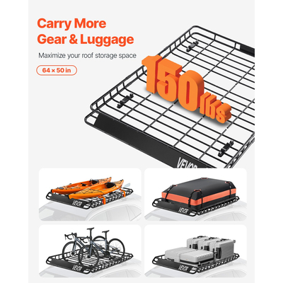 VEVOR Σχάρα Οροφής Καλάθι Αποσκευών 64 x 50 x 4,1 ίντσες Δίχτυ Θήκης Αποσκευών Αυτοκινήτου