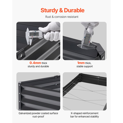 Μεταλλικό υπερυψωμένο παρτέρι κήπου VEVOR 8x4x1 ft Εξωτερική γλάστρα από γαλβανισμένο κουτί, σκούρο γκρι