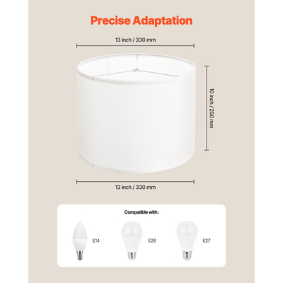 VEVOR Σετ 2 αμπαζούρ για τύμπανο, 13 x 13 x 10 ίντσες, μεσαίου μεγέθους, στρογγυλό (υπόλευκο)