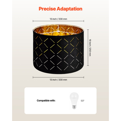 VEVOR Σετ 2 αμπαζούρ για τύμπανο 13 x 13 x 10 ίντσες, στρογγυλό αμπαζούρ με άρπα (μαύρο)