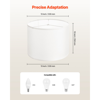 VEVOR Σκίαστρο για Λάμπα Τύμπανου 13 x 13 x 10 εκ. Μεσαίο Στρογγυλό Αμπαζούρ (Υπόλευκο Λινό)