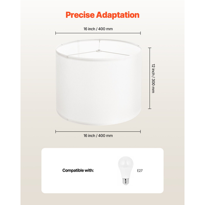 VEVOR Σετ 2 αμπαζούρ για τύμπανο 16 x 16 x 12 σε χρώμα αμπαζούρ με άρπα (υπόλευκο)