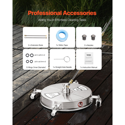 VEVOR Πλυστικό μηχάνημα υψηλής πίεσης 15" για καθαρισμό επιφανειών 4 τροχών 4000 Max PSI 2 εκτεταμένες ράβδοι